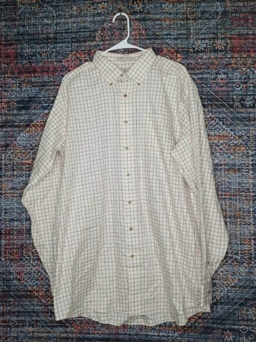 LL Bean mens white black red Wrinke Resistant window pane button shirt XLT NWT